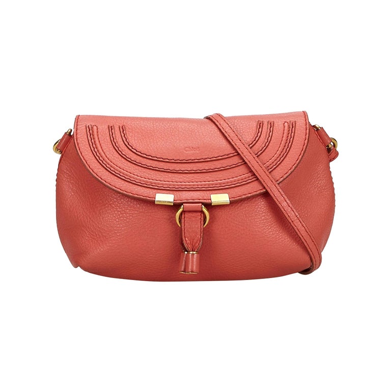 Vintage Authentic Chloe Red Leather Small Marcie Crossbody Bag Spain ...