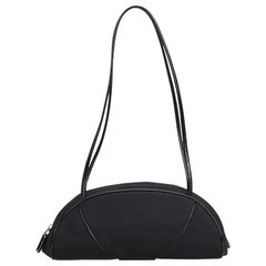 Vintage Authentic Dior Black Canvas Fabric Shoulder Bag Italy w Dust Bag MEDIUM