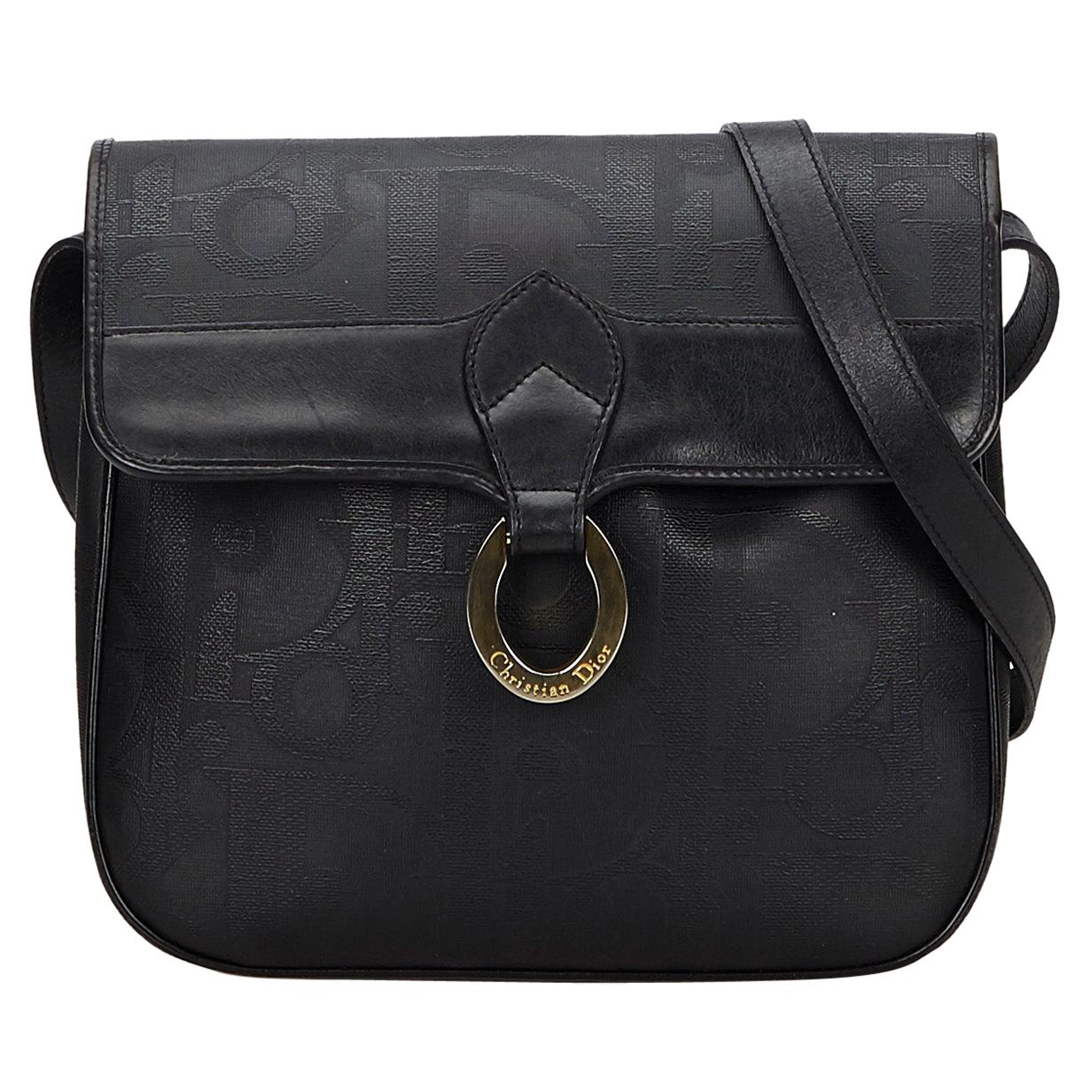 Vintage Authentic Dior Black Dior Oblique Crossbody Bag France SMALL  For Sale