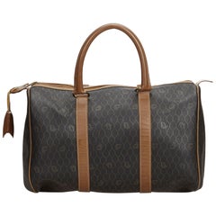 Vintage Authentic Dior Black Honeycomb Boston Bag France LARGE