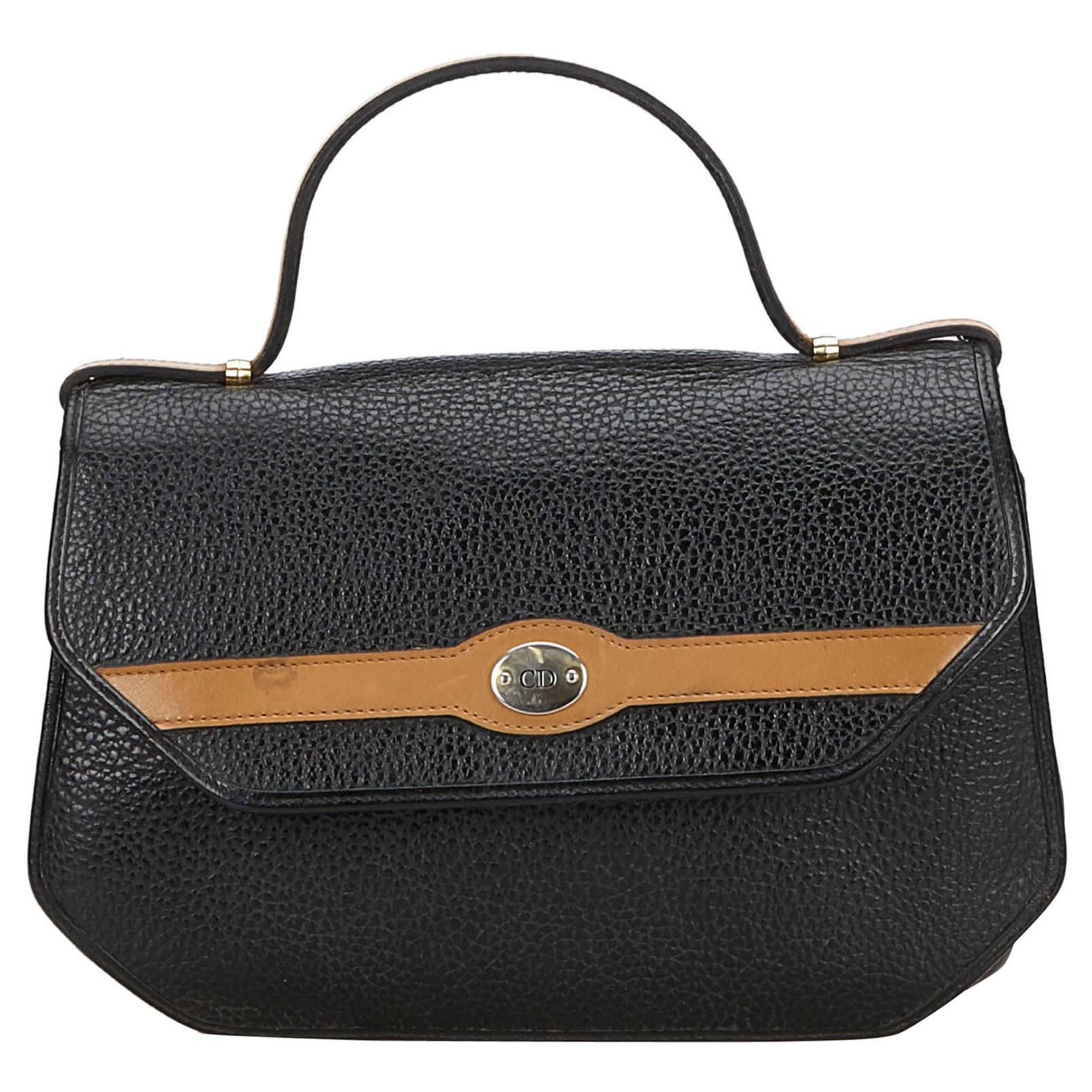 Vintage Authentic Dior Black Leather Handbag France MEDIUM  For Sale