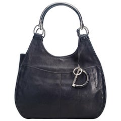 Vintage Authentic Dior Black Leather Hobo Bag Italy LARGE 