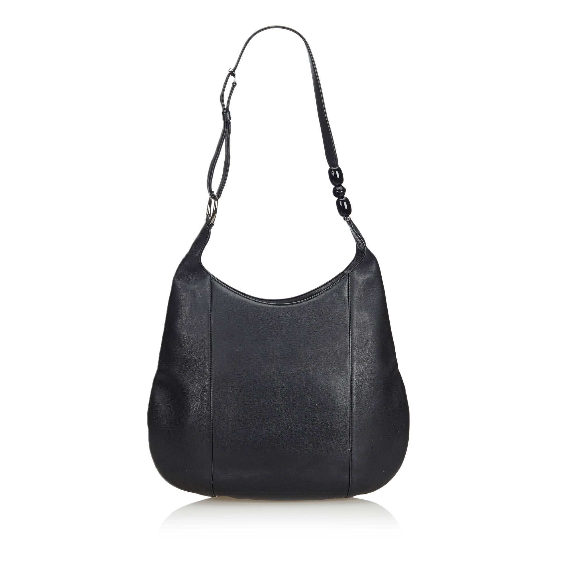 Vintage Authentic Dior Black Leather Malice Pearl Hobo Bag France LARGE  In Good Condition In Orlando, FL