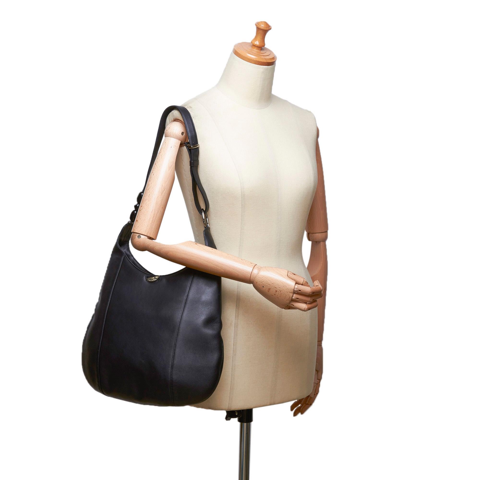 Vintage Authentic Dior Black Leather Malice Pearl Hobo Bag France LARGE  5