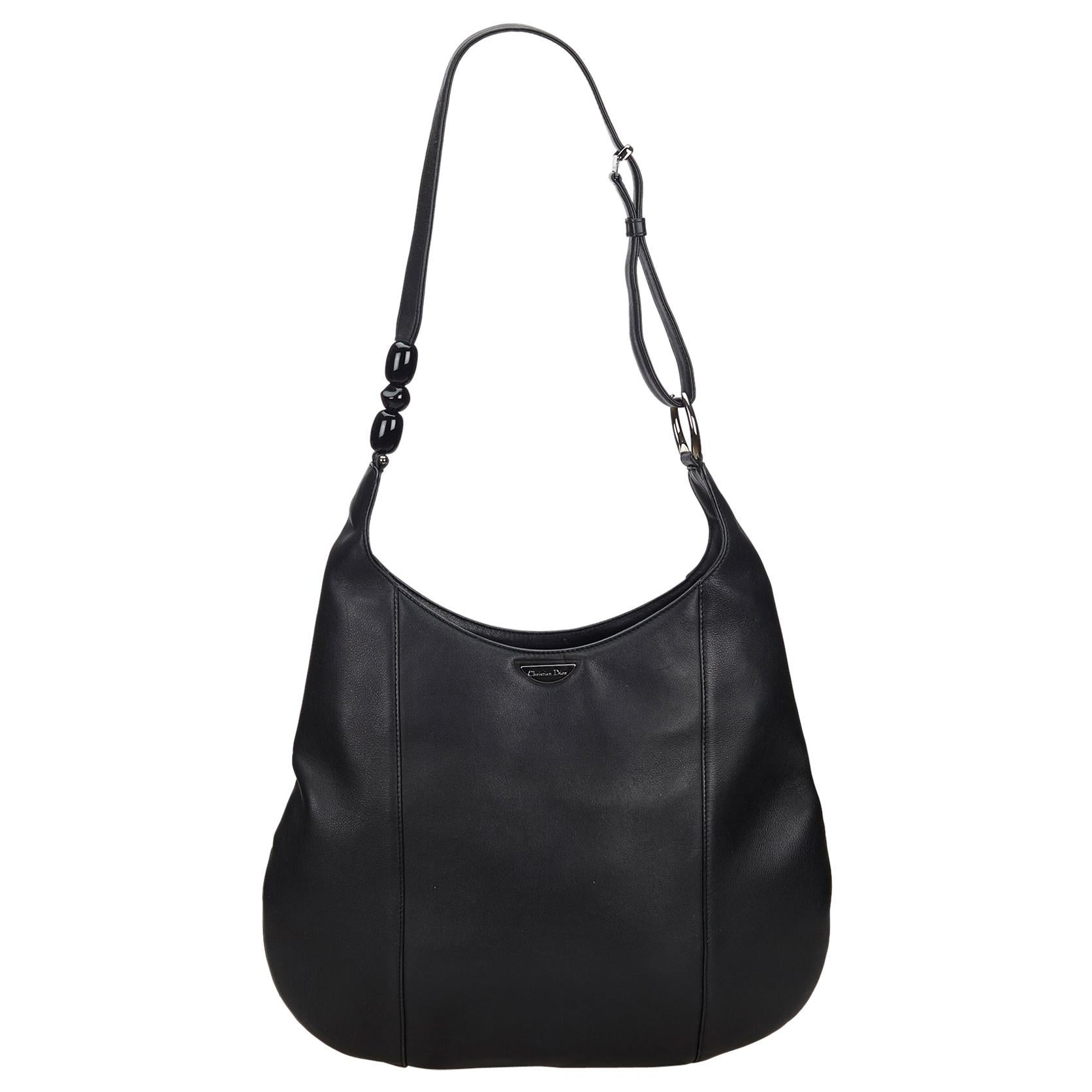 Vintage Authentic Dior Black Leather Malice Pearl Hobo Bag France LARGE 