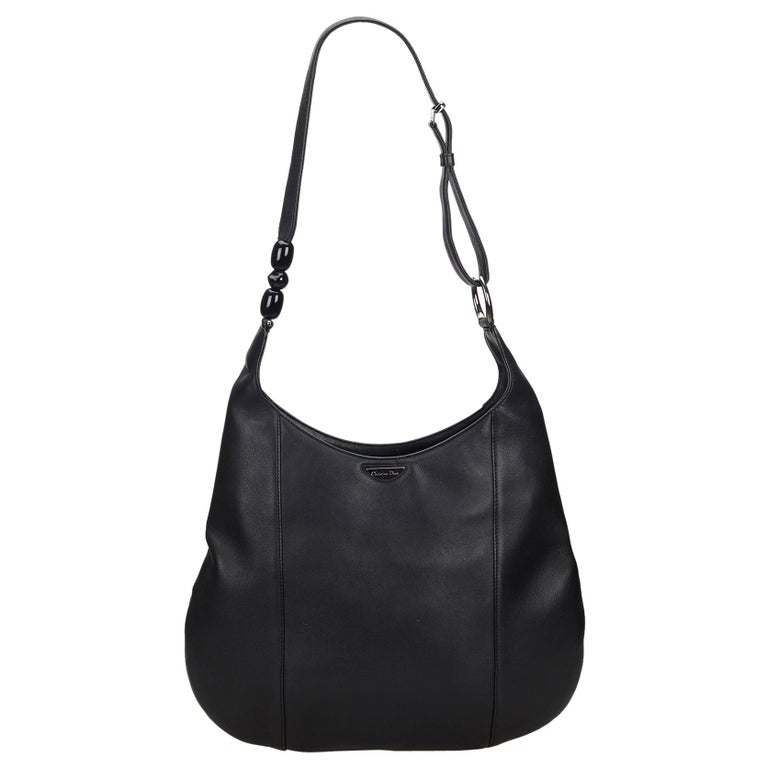 Vintage Authentic Dior Black Leather Malice Pearl Hobo Bag France LARGE ...