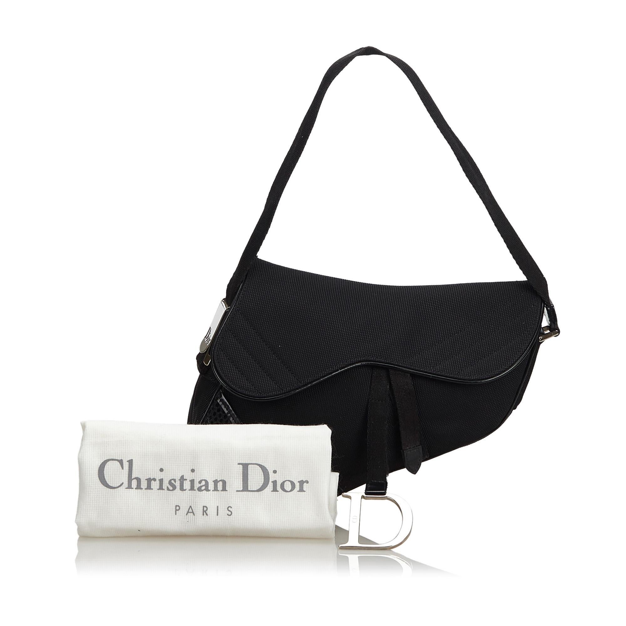 Vintage Authentic Dior Black Nylon Fabric Saddle Bag France w/ Dust Bag MEDIUM  4