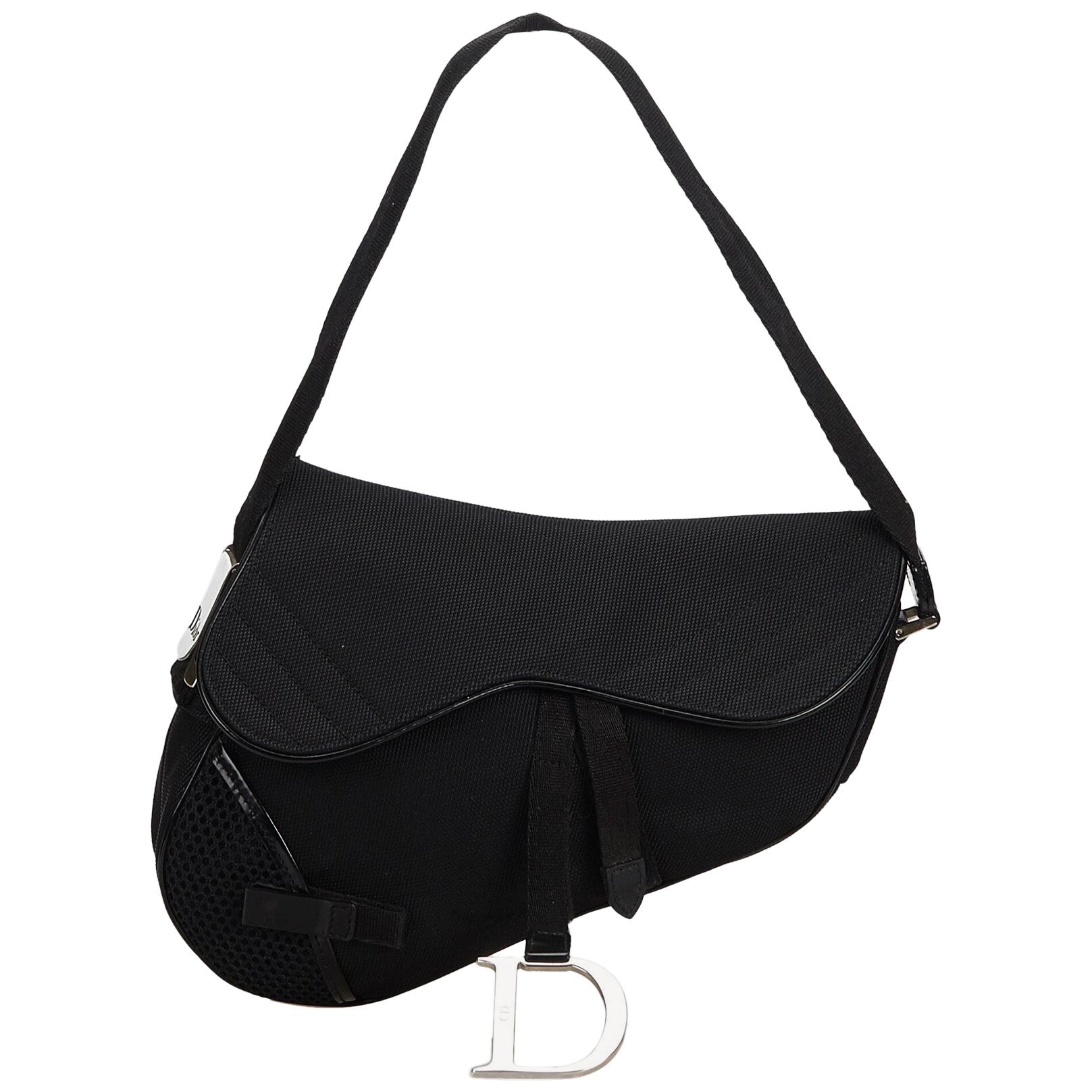 Vintage Authentic Dior Black Nylon Fabric Saddle Bag France w