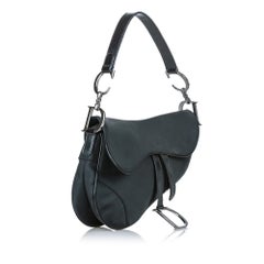Vintage Authentic Dior Black Nylon Fabric Saddle Baguette Italy SMALL