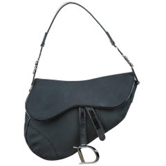 Vintage Authentic Dior Black Nylon Fabric Saddle Baguette Italy SMALL
