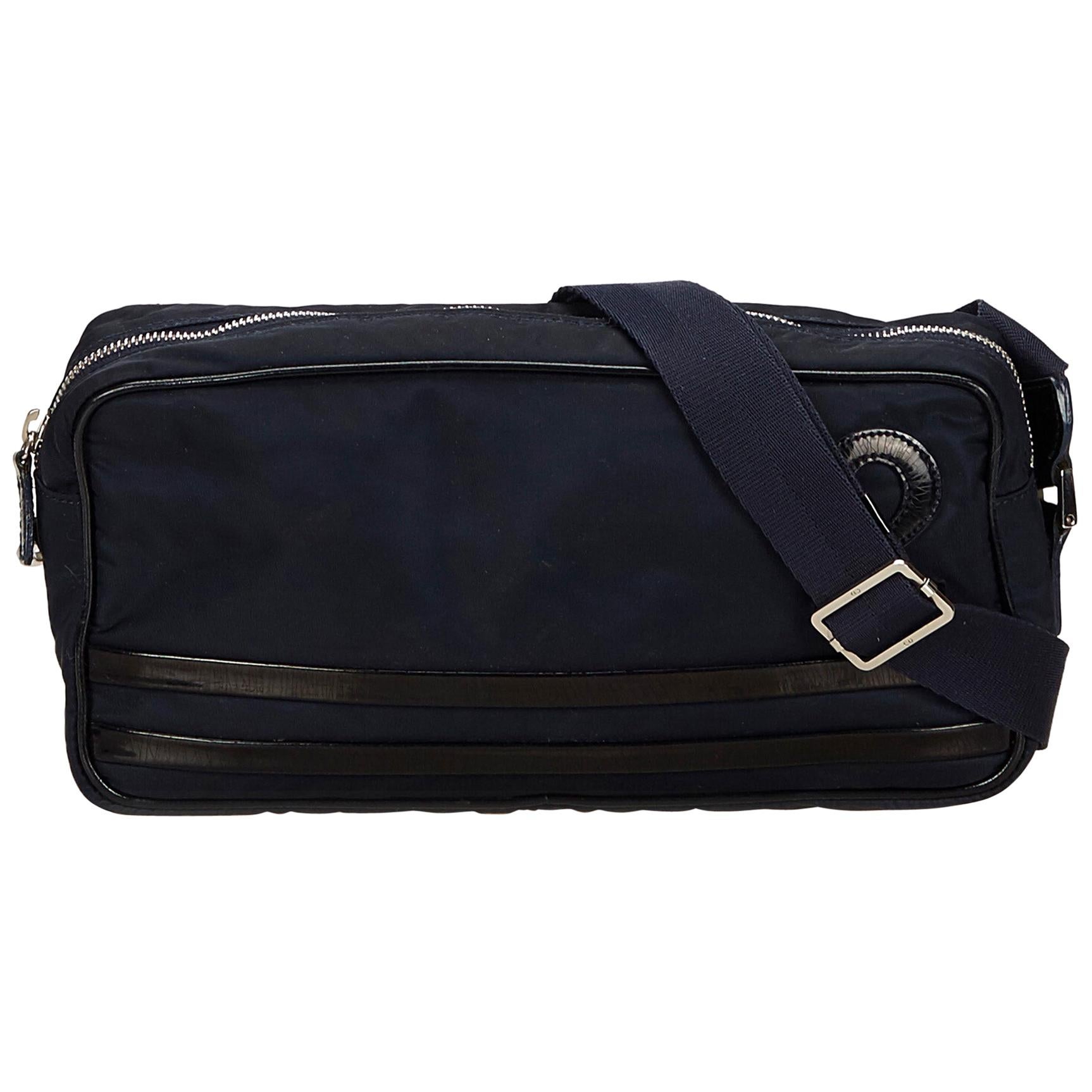 Vintage Authentic Dior Blue Navy Nylon Fabric Trotter Bag France MEDIUM