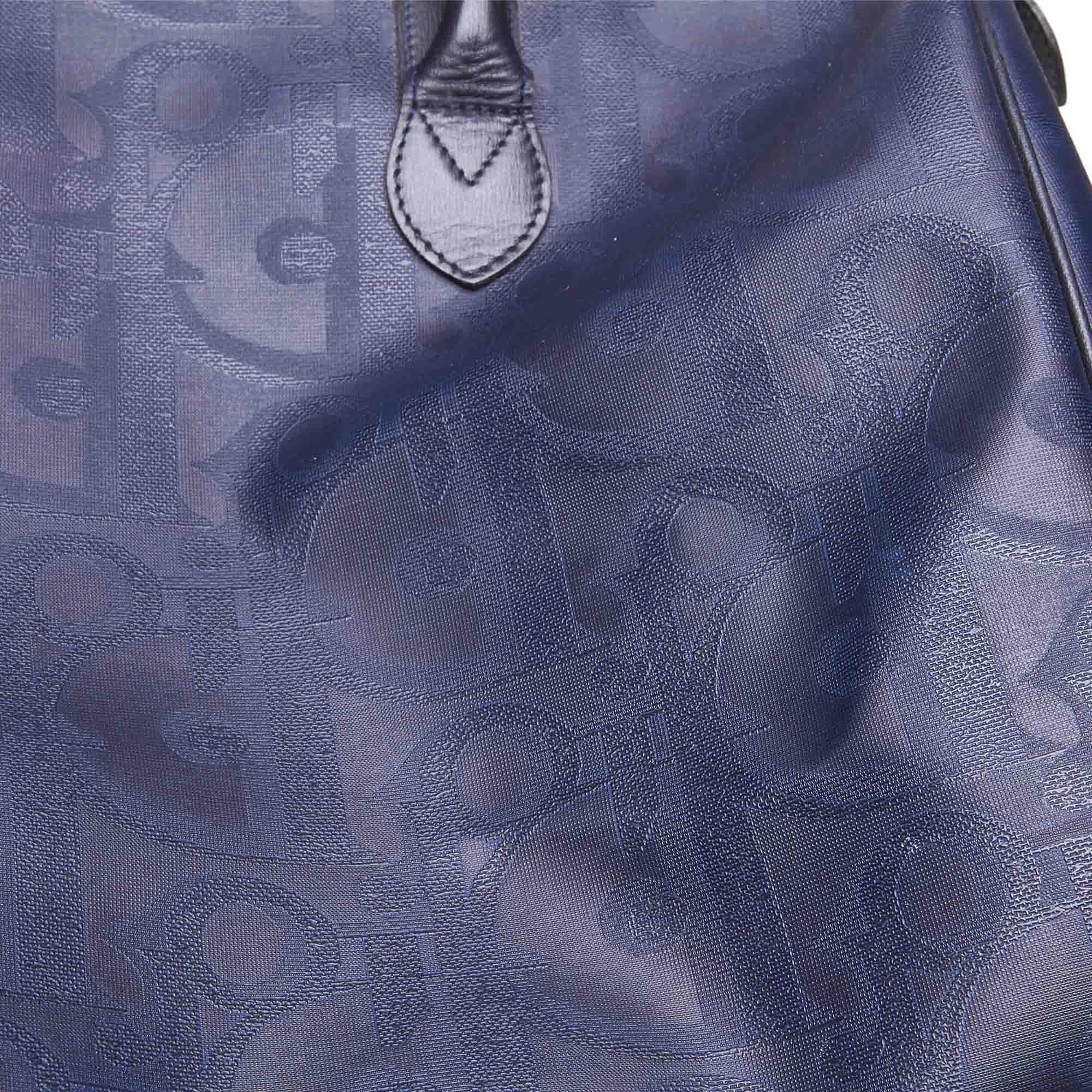 Women's Vintage Authentic Dior Blue PVC Plastic Dior Oblique Boston Bag France LARGE 