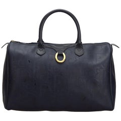 Vintage Authentic Dior Blue PVC Plastic Dior Oblique Boston Bag France LARGE