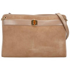 Vintage Authentic Dior Brown Beige Suede Leather Shoulder Bag France MEDIUM