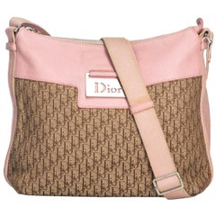Vintage Authentic Dior Brown Canvas Fabric Oblique Crossbody Bag France MEDIUM 