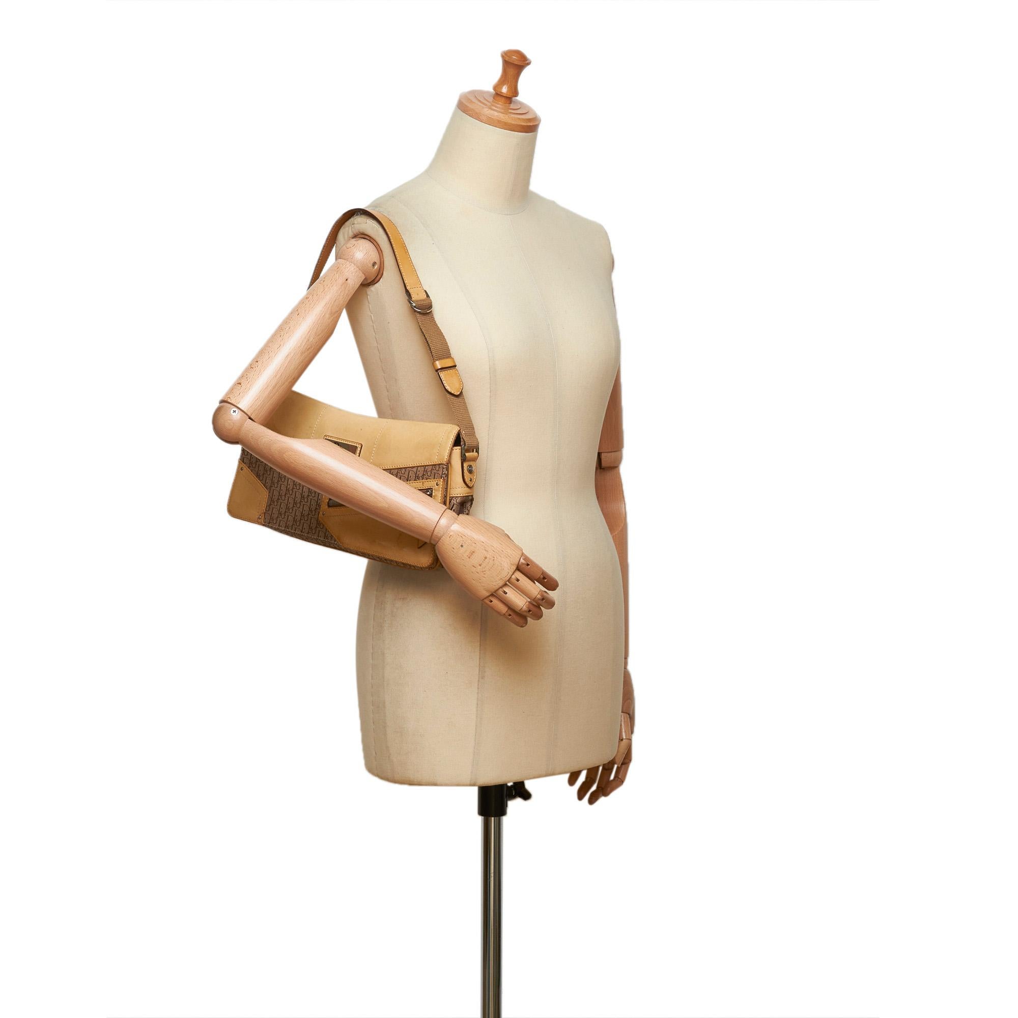 Vintage Authentic Dior Brown Canvas Fabric Oblique Shoulder Bag Italy MEDIUM  6