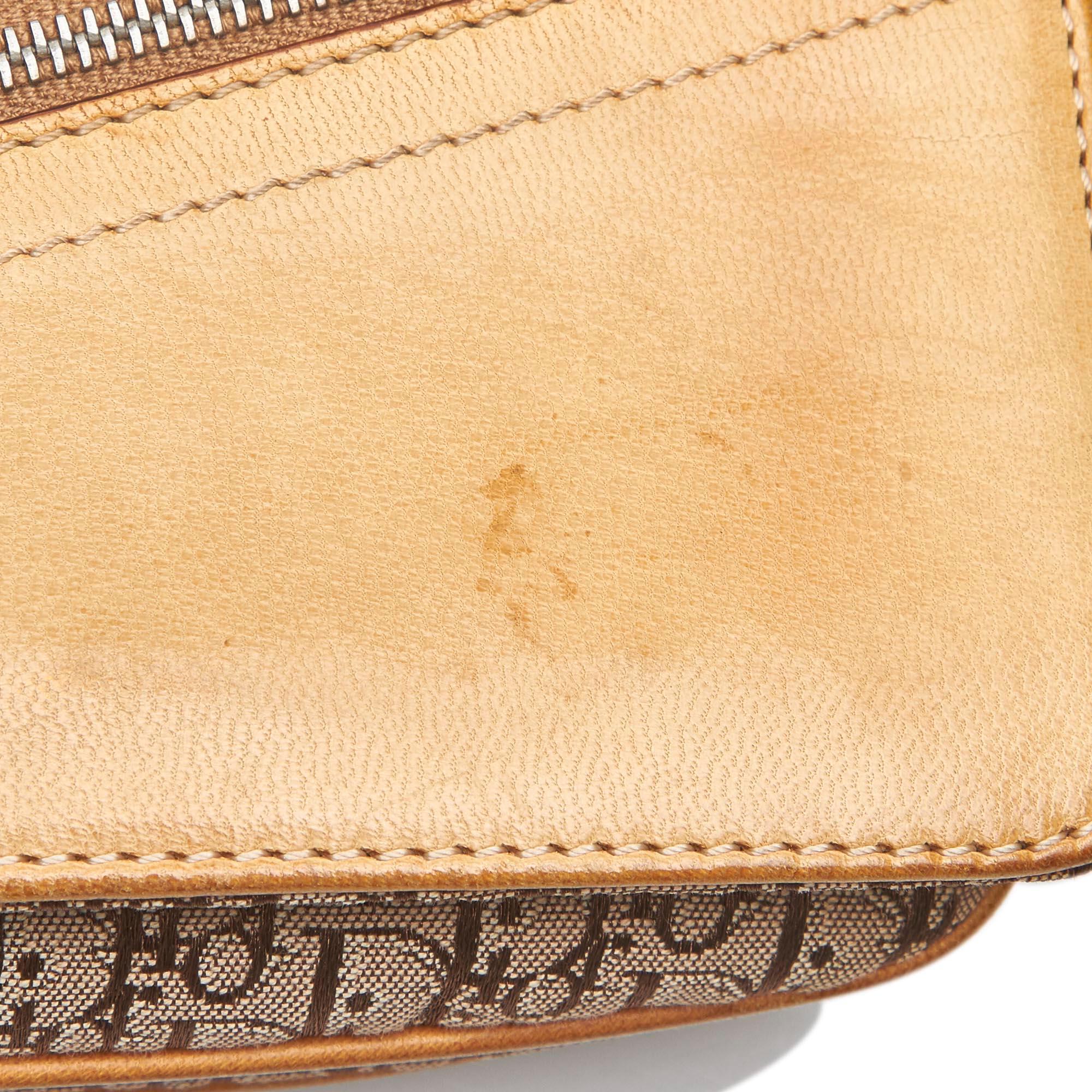 Vintage Authentic Dior Brown Canvas Fabric Oblique Shoulder Bag Italy MEDIUM  2