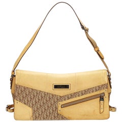 Vintage Authentic Dior Brown Canvas Fabric Oblique Shoulder Bag Italy MEDIUM