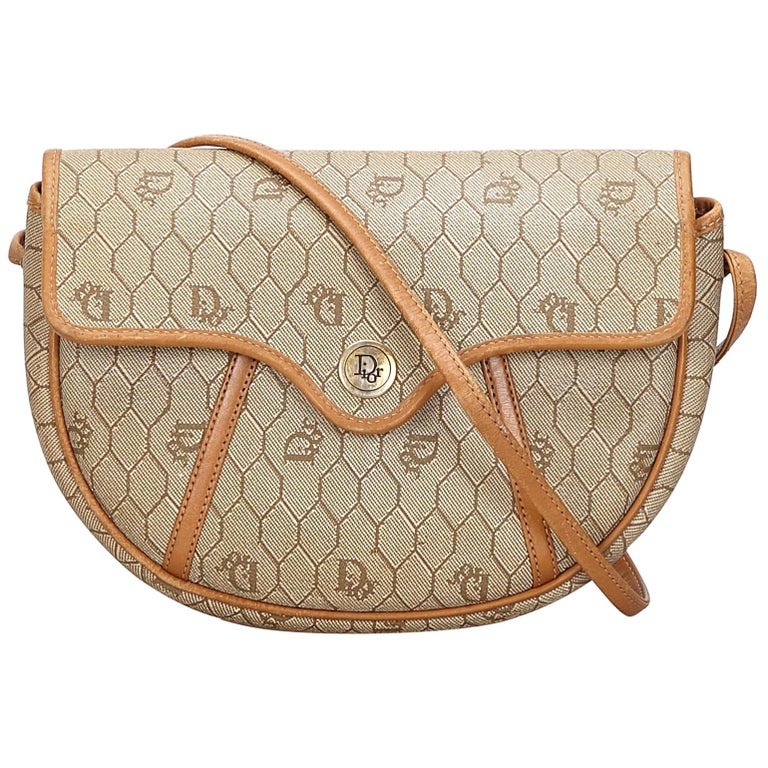 Christian Dior Clutch Authentic Beige Honeycomb Fabric & 