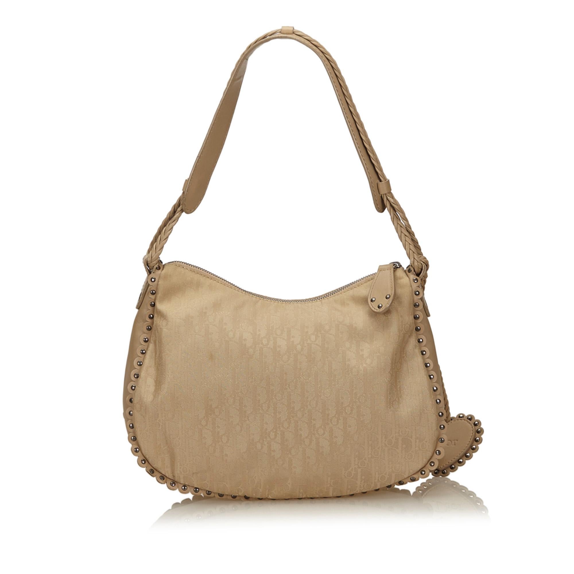 Vintage Authentic Dior Brown Oblique Shoulder Bag Italy w Dust Bag MEDIUM  In Good Condition For Sale In Orlando, FL