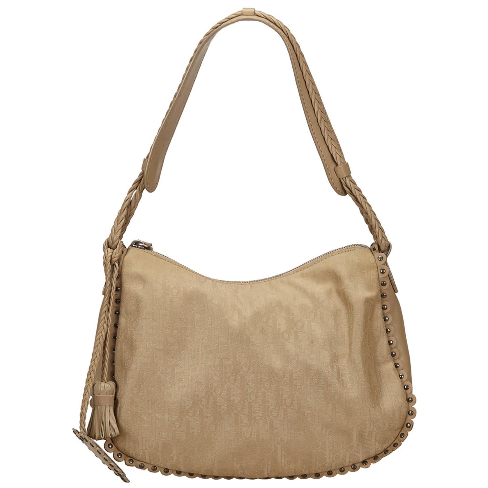 Vintage Authentic Dior Brown Oblique Shoulder Bag Italy w Dust Bag MEDIUM  For Sale