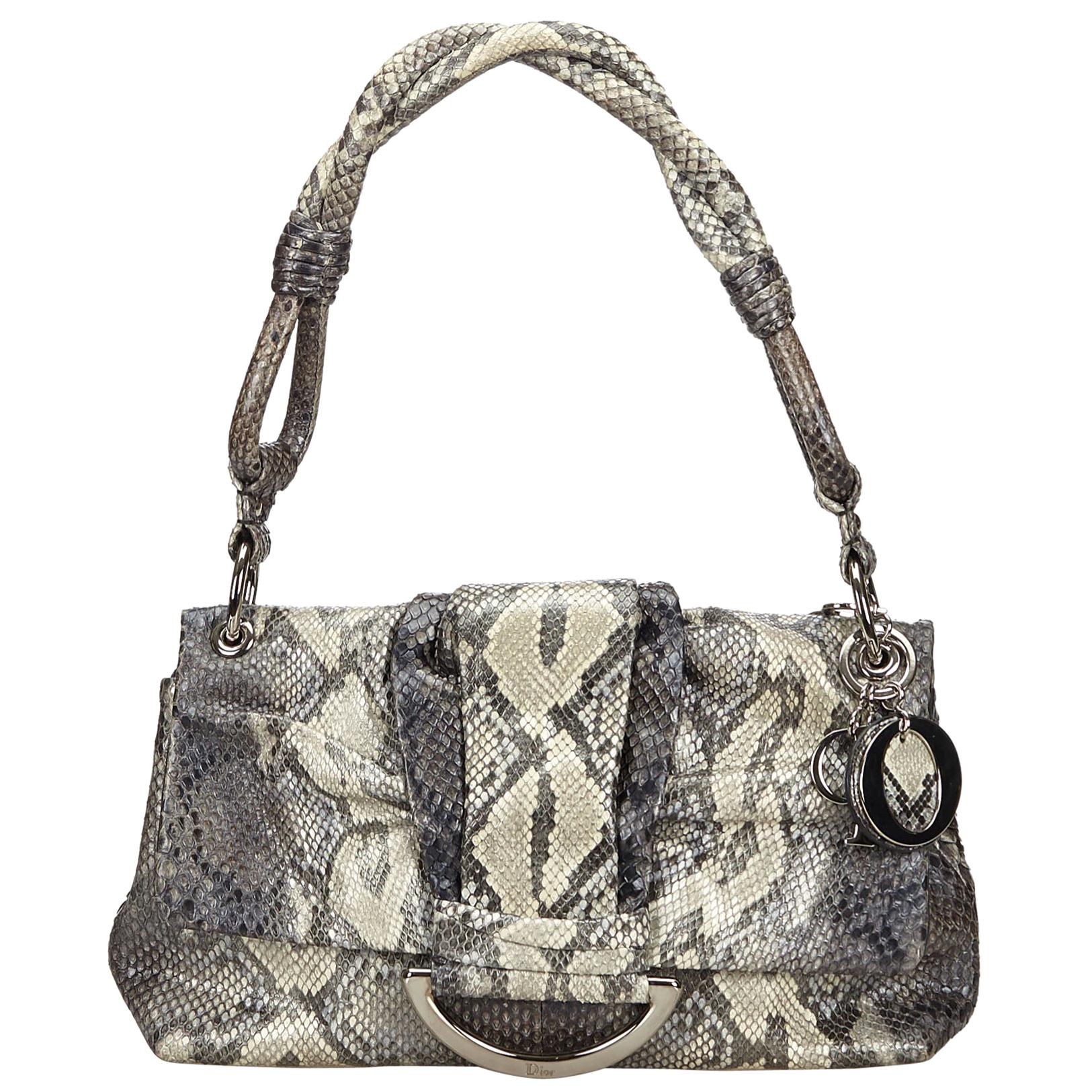 Vintage Authentic Dior Gray Python Leather Demi Lune Italy w/ Dust Bag ...
