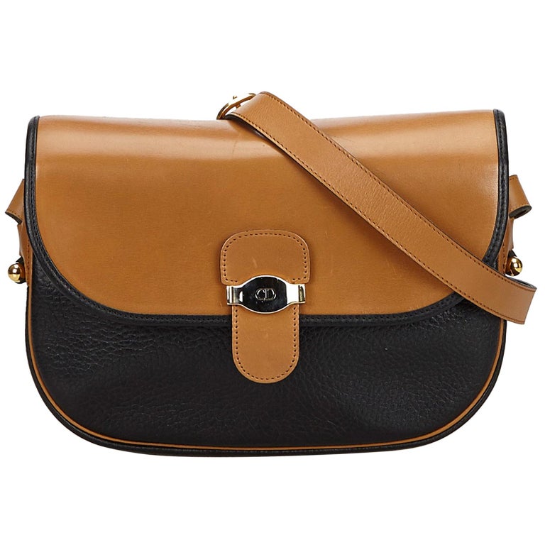 Vintage Authentic Dior Light Leather Crossbody Bag France W Dust Small