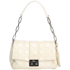 Vintage Authentic Dior White Cannage New Lock Flap Bag France MEDIUM