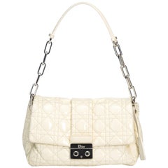 Vintage Authentic Dior White Cannage New Lock Flap Bag France MEDIUM 