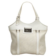 Vintage Authentic Dior White Canvas Fabric Dior Oblique Tote Bag France LARGE