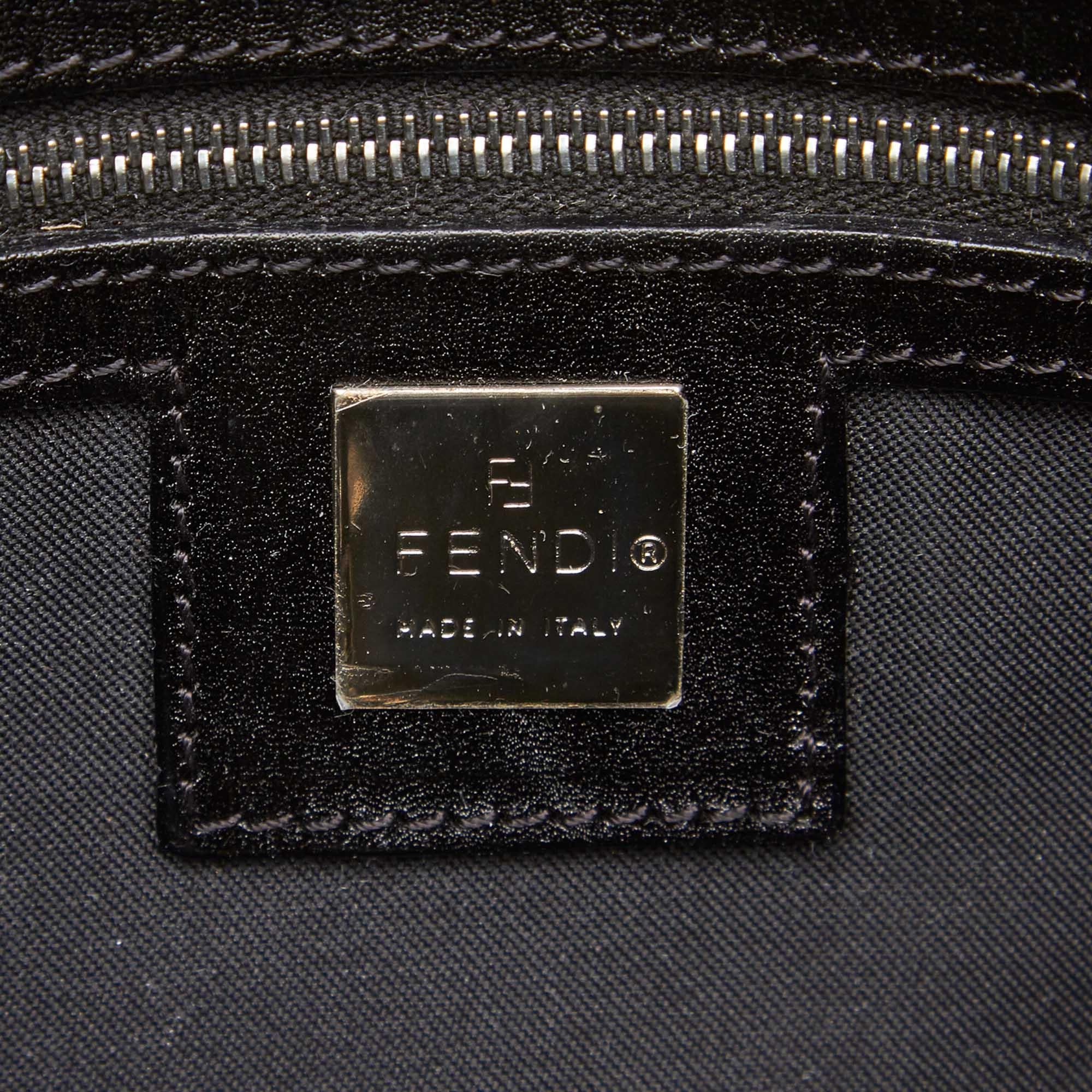 Vintage Authentic Fendi Black Canvas Fabric Zucca Tote Bag Italy LARGE  For Sale 2