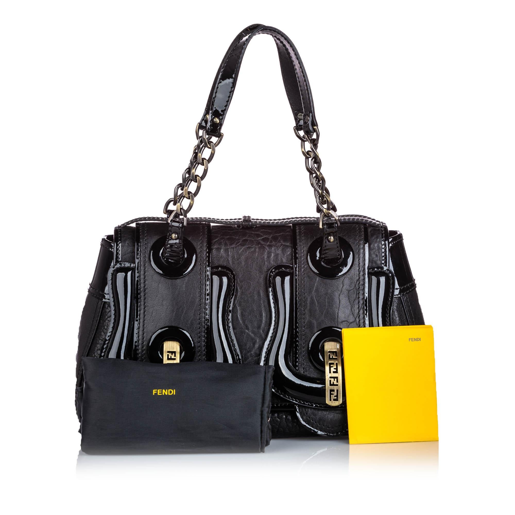 Vintage Authentic Fendi Black Leather B Bis Shoulder Bag ITALY w MEDIUM 5