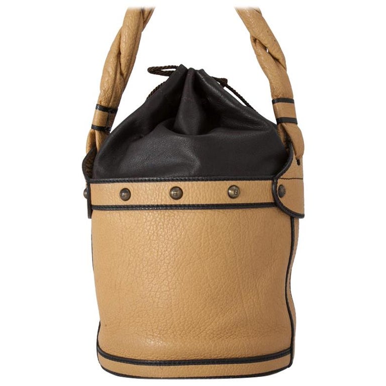 Vintage Authentic Fendi Black Leather Palazzo Bucket Bag Italy MEDIUM ...