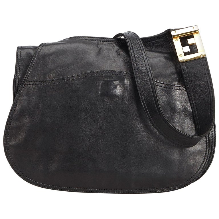 Vintage Authentic Fendi Black Leather Shoulder Bag Italy MEDIUM at 1stDibs