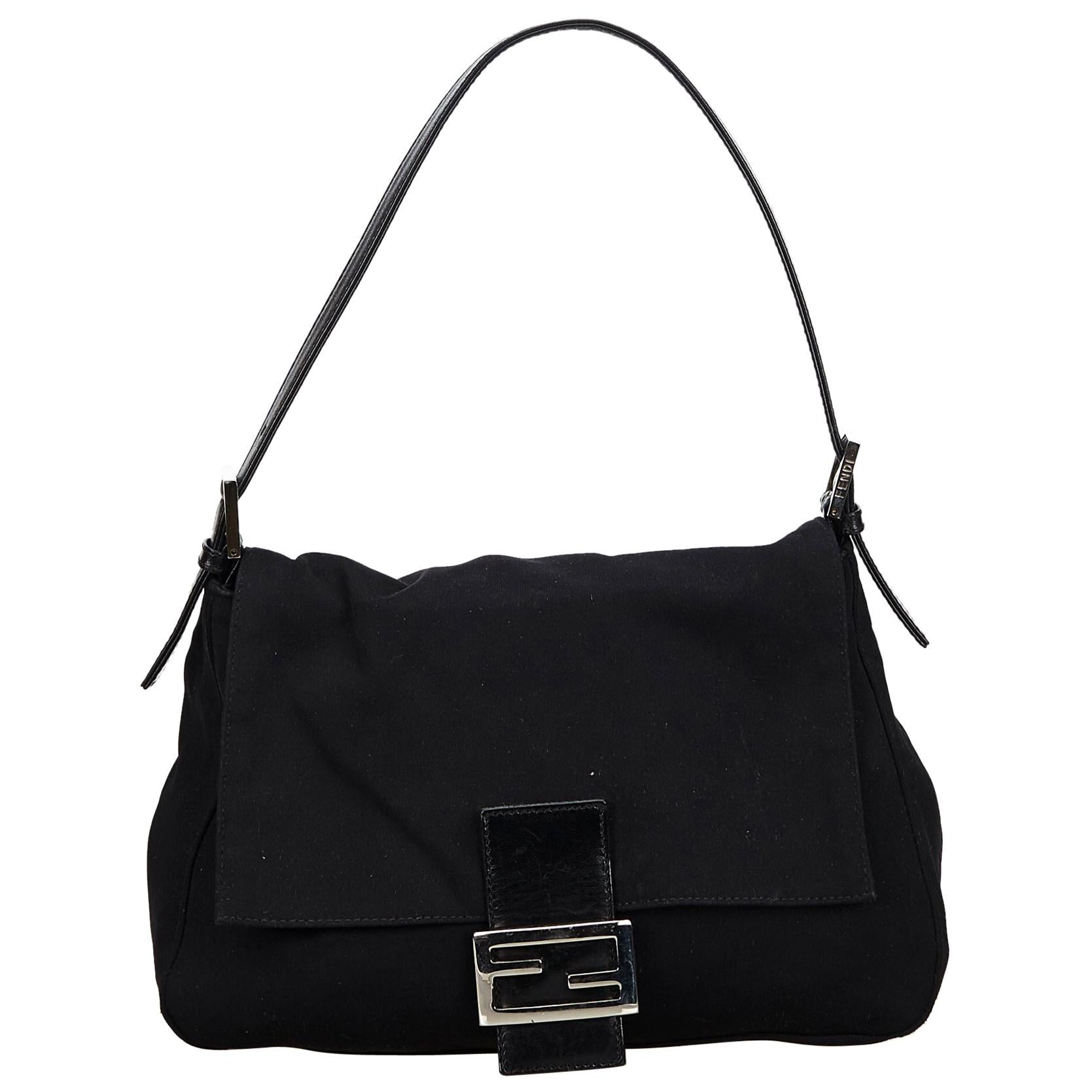 Vintage Authentic Fendi Black Mamma Baguette Shoulder Bag Italy MEDIUM ...