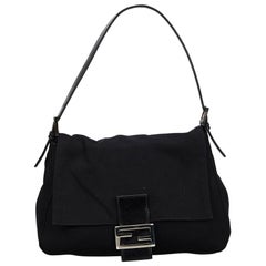 Vintage Authentic Fendi Black Mamma Baguette Shoulder Bag Italy MEDIUM