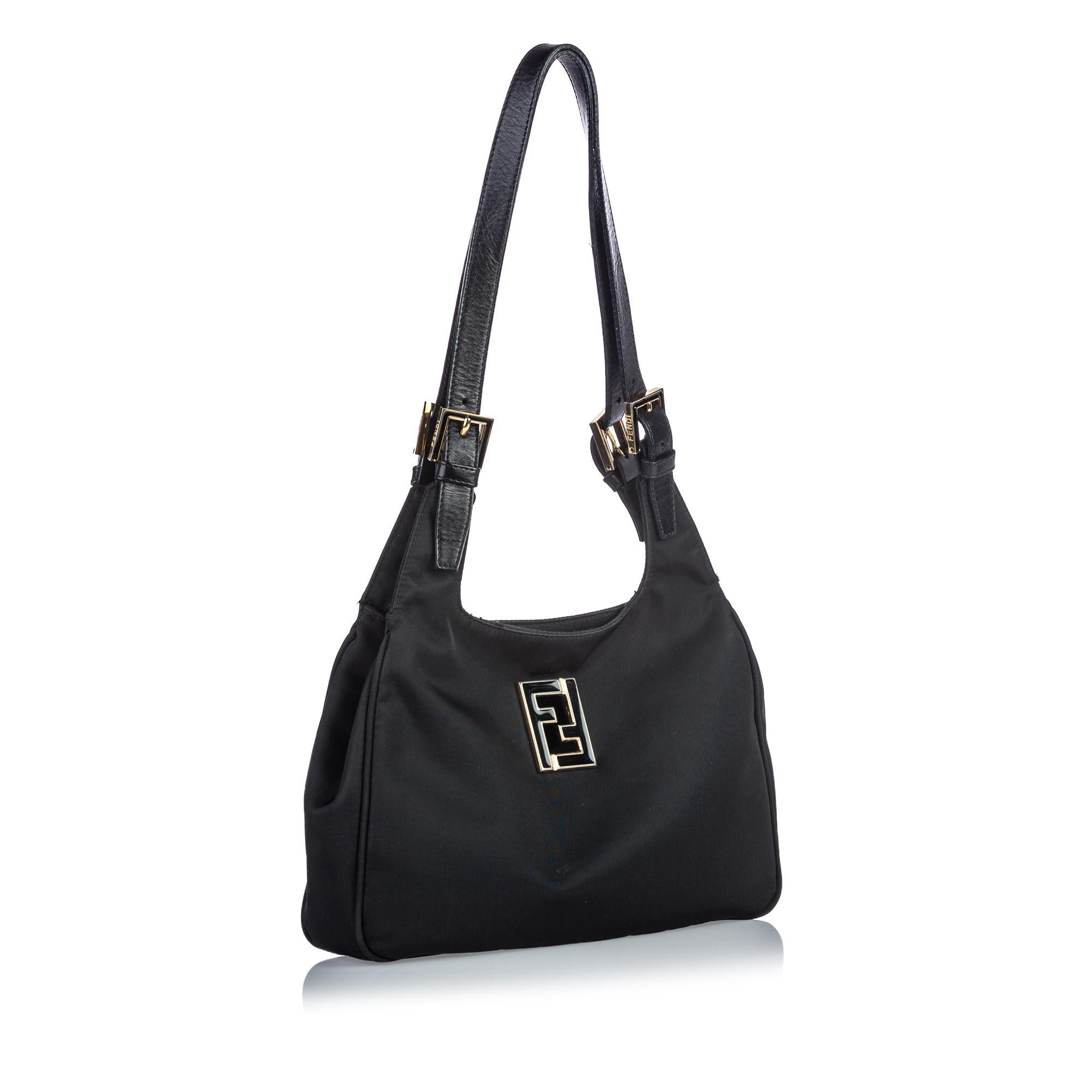 Vintage Authentic Fendi Black Nylon Fabric Shoulder Bag Italy MEDIUM