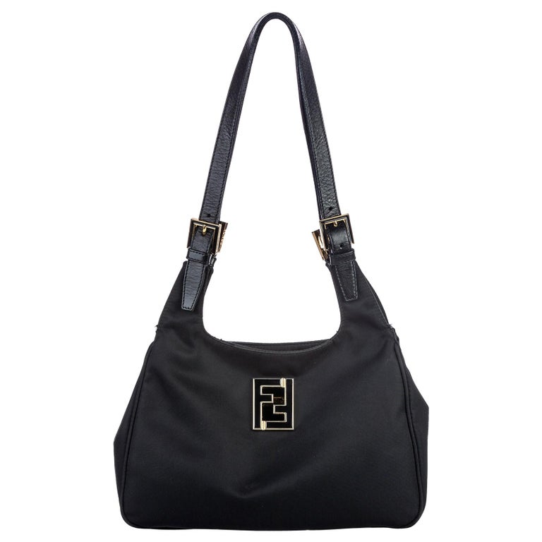 Vintage Authentic Fendi Black Nylon Fabric Shoulder Bag Italy MEDIUM
