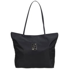 Vintage Authentic Fendi Black Nylon Fabric Zucca Tote Bag Italy LARGE