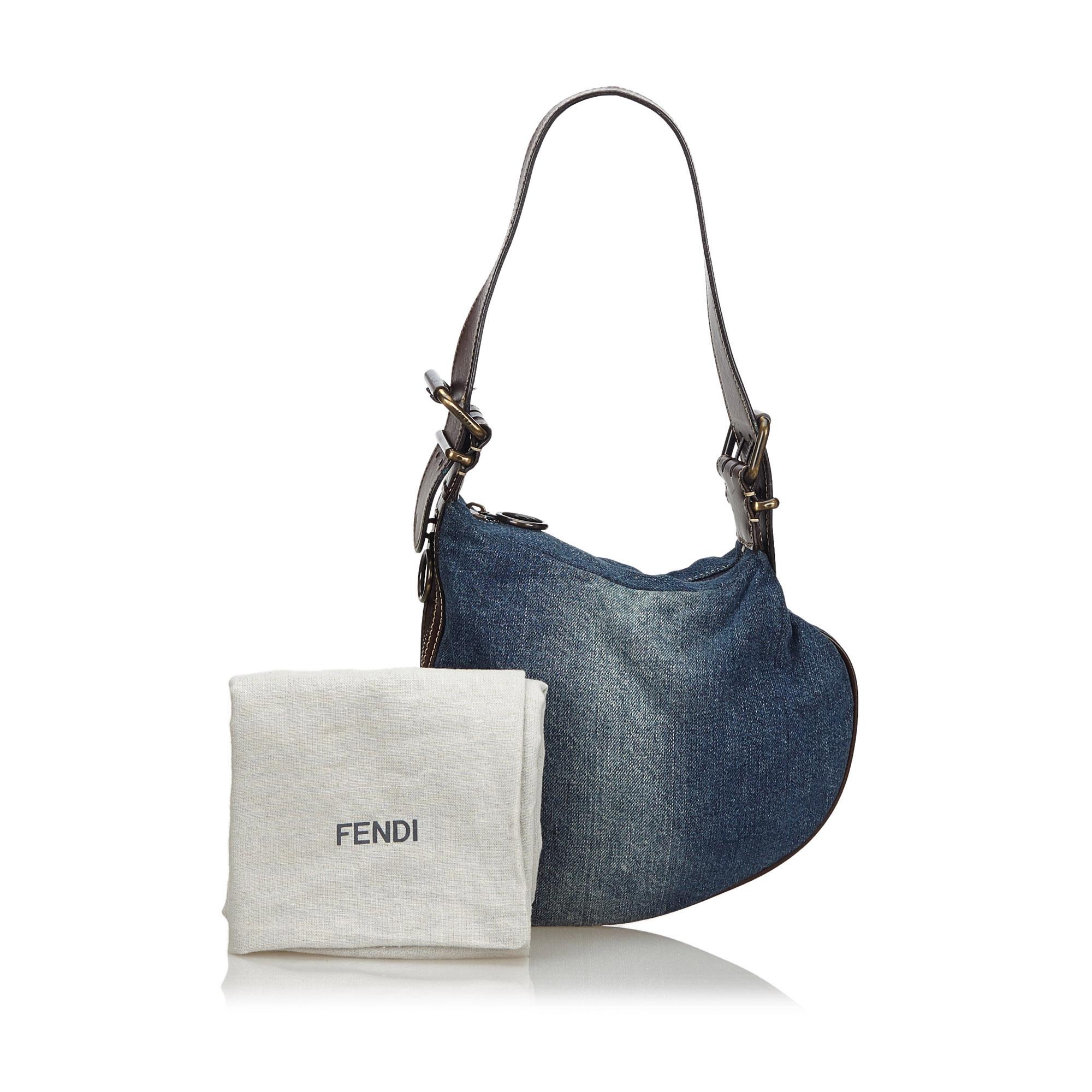 Vintage Authentic Fendi Blue Dark Denim Fabric Oyster Bag Italy MEDIUM  5