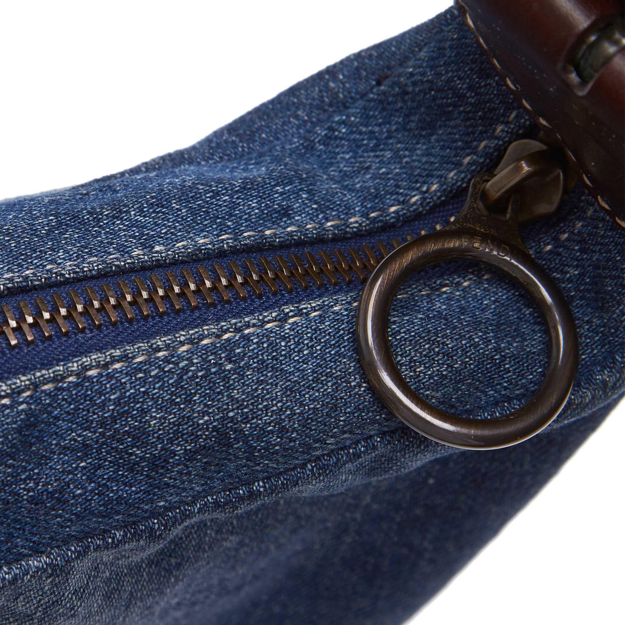 Vintage Authentic Fendi Blue Dark Denim Fabric Oyster Bag Italy MEDIUM  3
