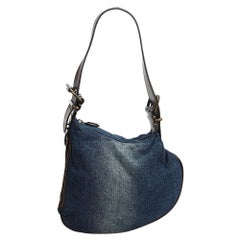 Vintage Authentic Fendi Blue Dark Denim Fabric Oyster Bag Italy MEDIUM 