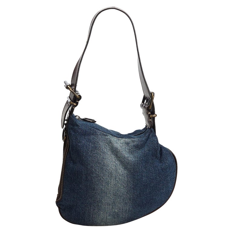 Vintage Authentic Fendi Blue Dark Denim Fabric Oyster Bag Italy MEDIUM ...