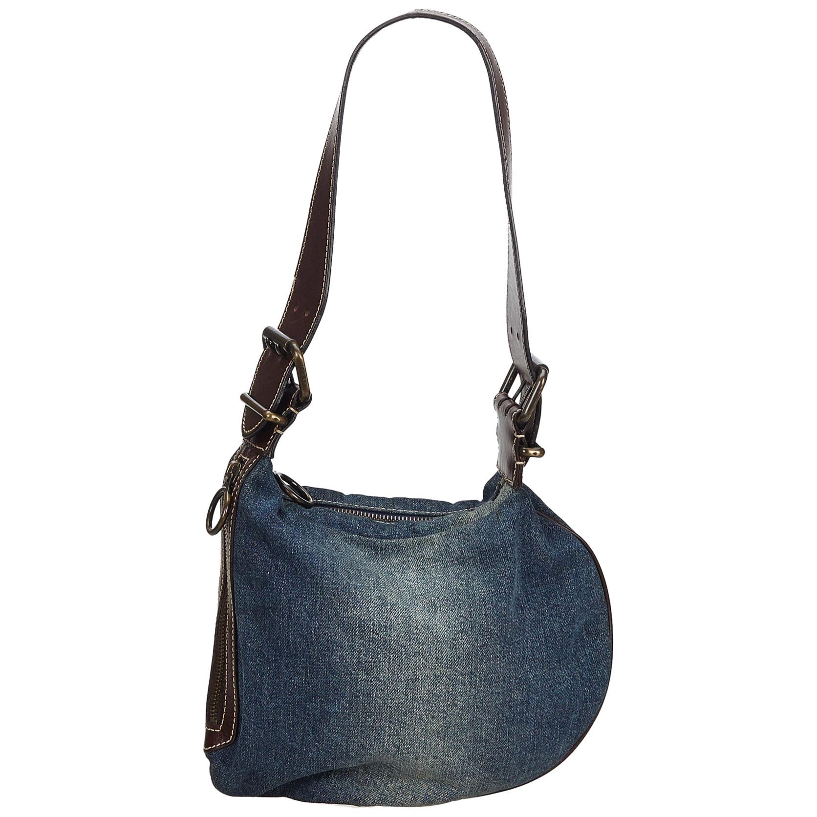 Vintage Authentic Fendi Blue Dark Oyster Shoulder Bag Italy w Dust Bag MEDIUM  For Sale