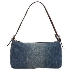 Vintage Authentic Fendi Blue Denim Dark Denim Fabric Baguette Italy SMALL