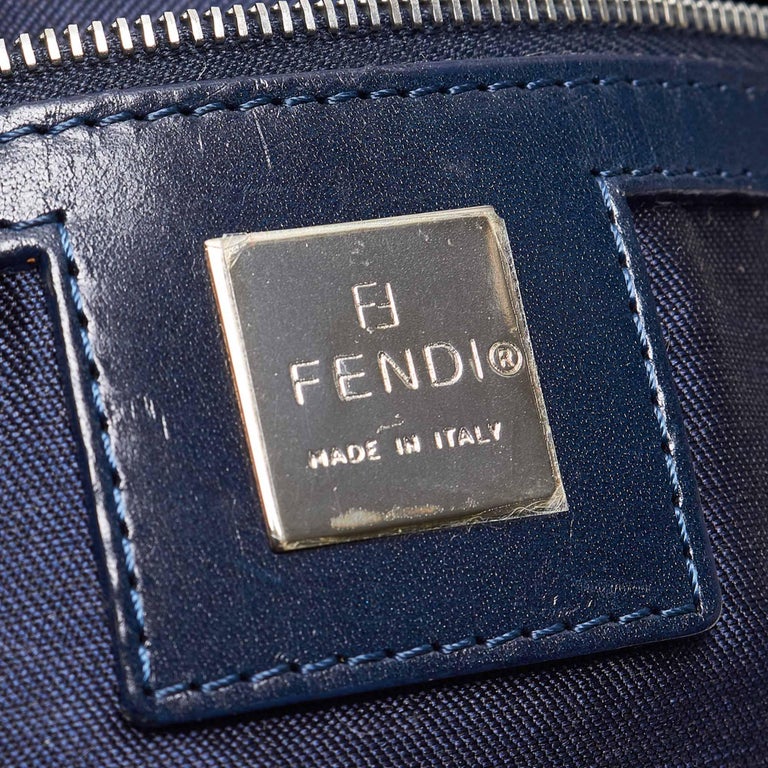 Vintage Authentic Fendi Blue Navy Canvas Fabric Zucca Tote Bag ITALY ...