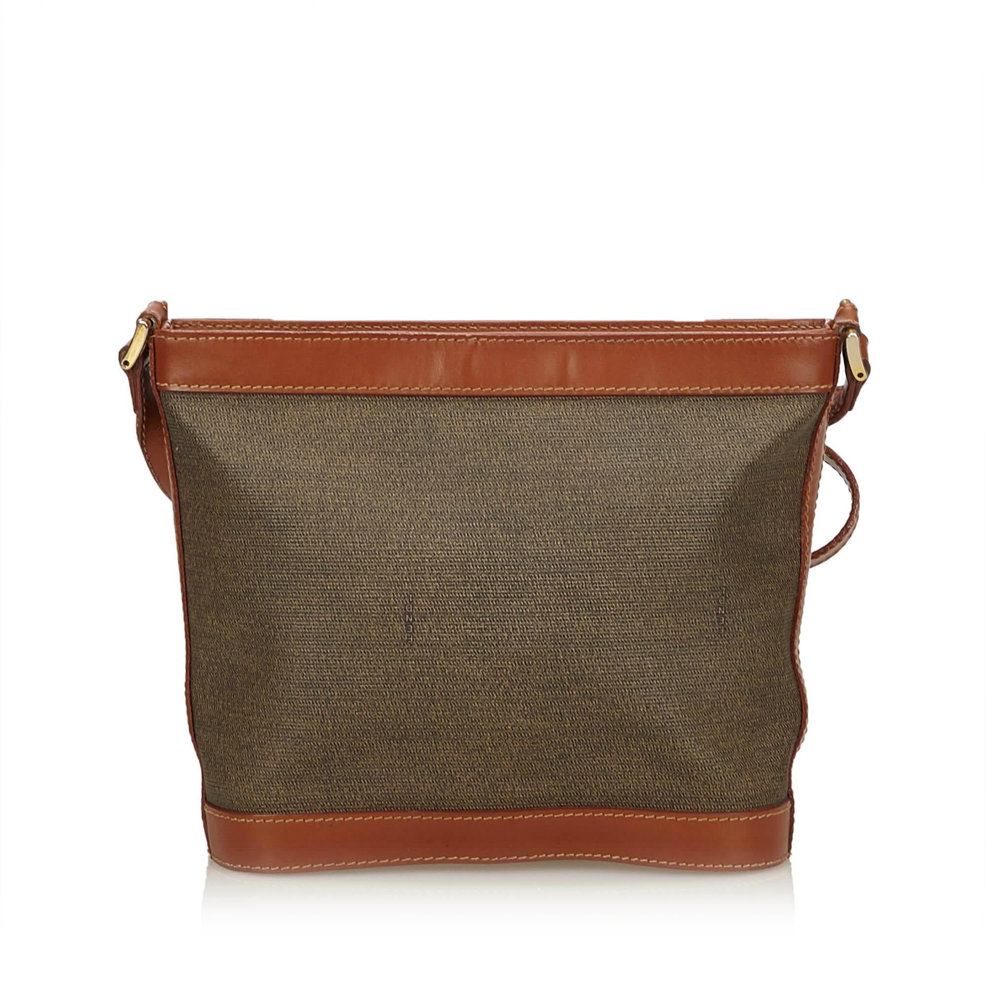 Vintage Authentic Fendi Brown Beige PVC Plastic Crossbody Bag Italy SMALL In Good Condition In Orlando, FL