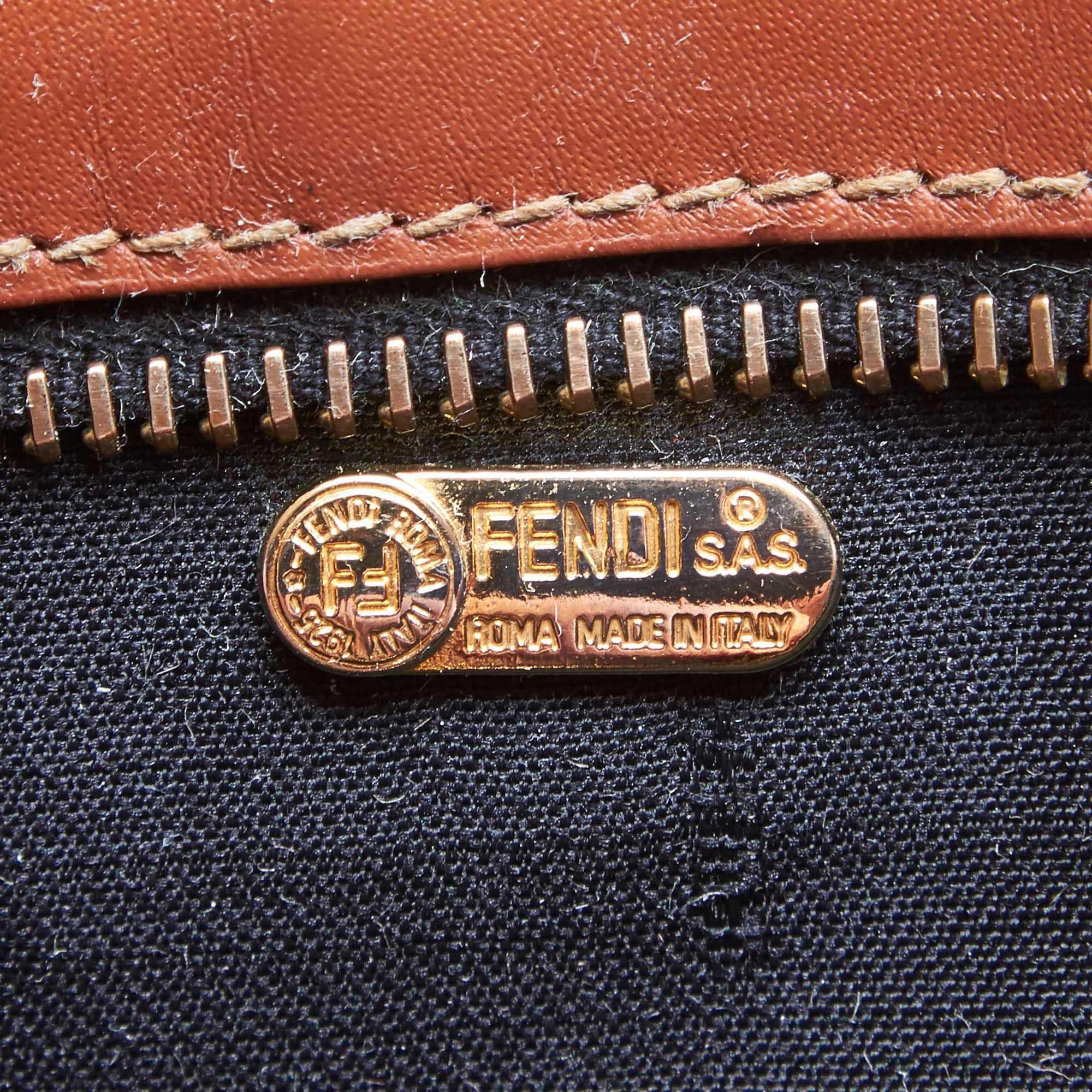 Vintage Authentic Fendi Brown Beige PVC Plastic Crossbody Bag Italy SMALL 2