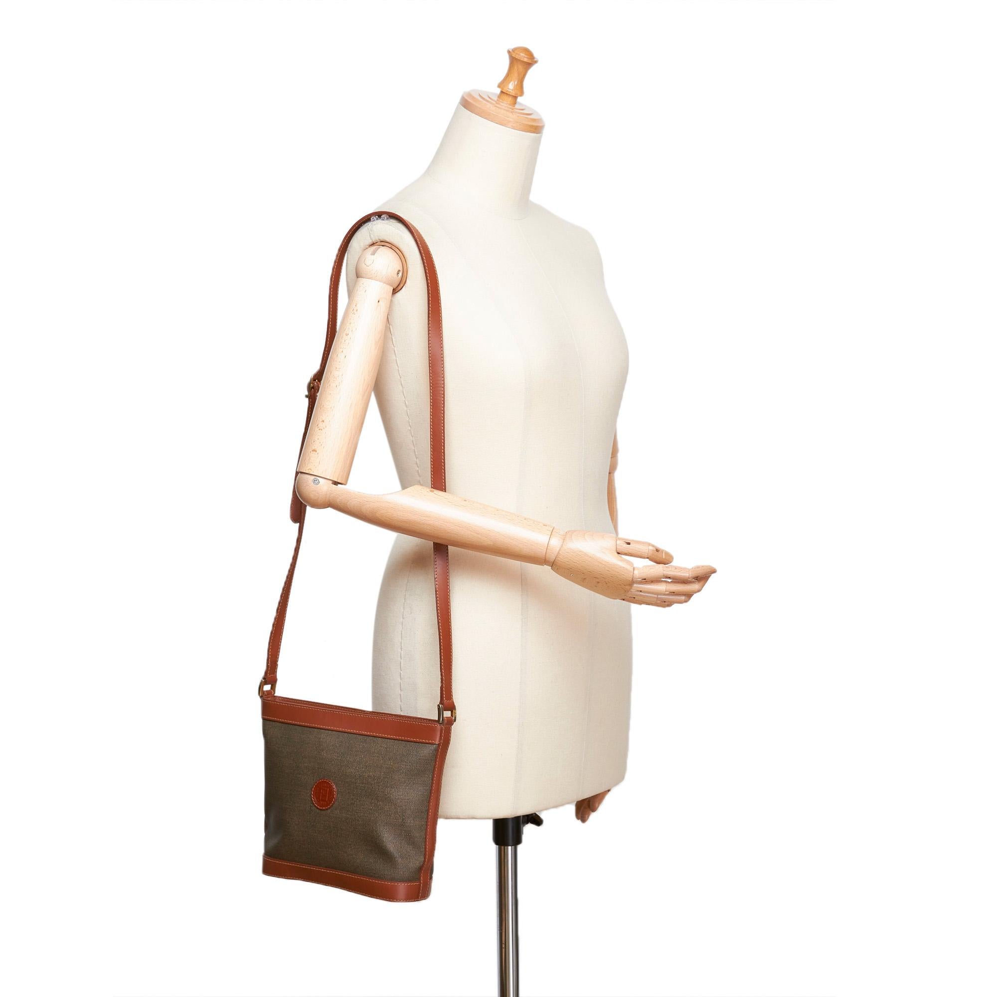 Vintage Authentic Fendi Brown Beige PVC Plastic Crossbody Bag Italy SMALL 5