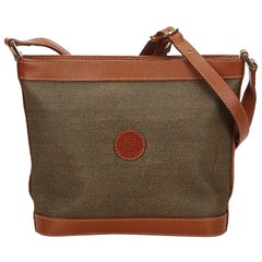 Vintage Authentic Fendi Brown Beige PVC Plastic Crossbody Bag Italy SMALL